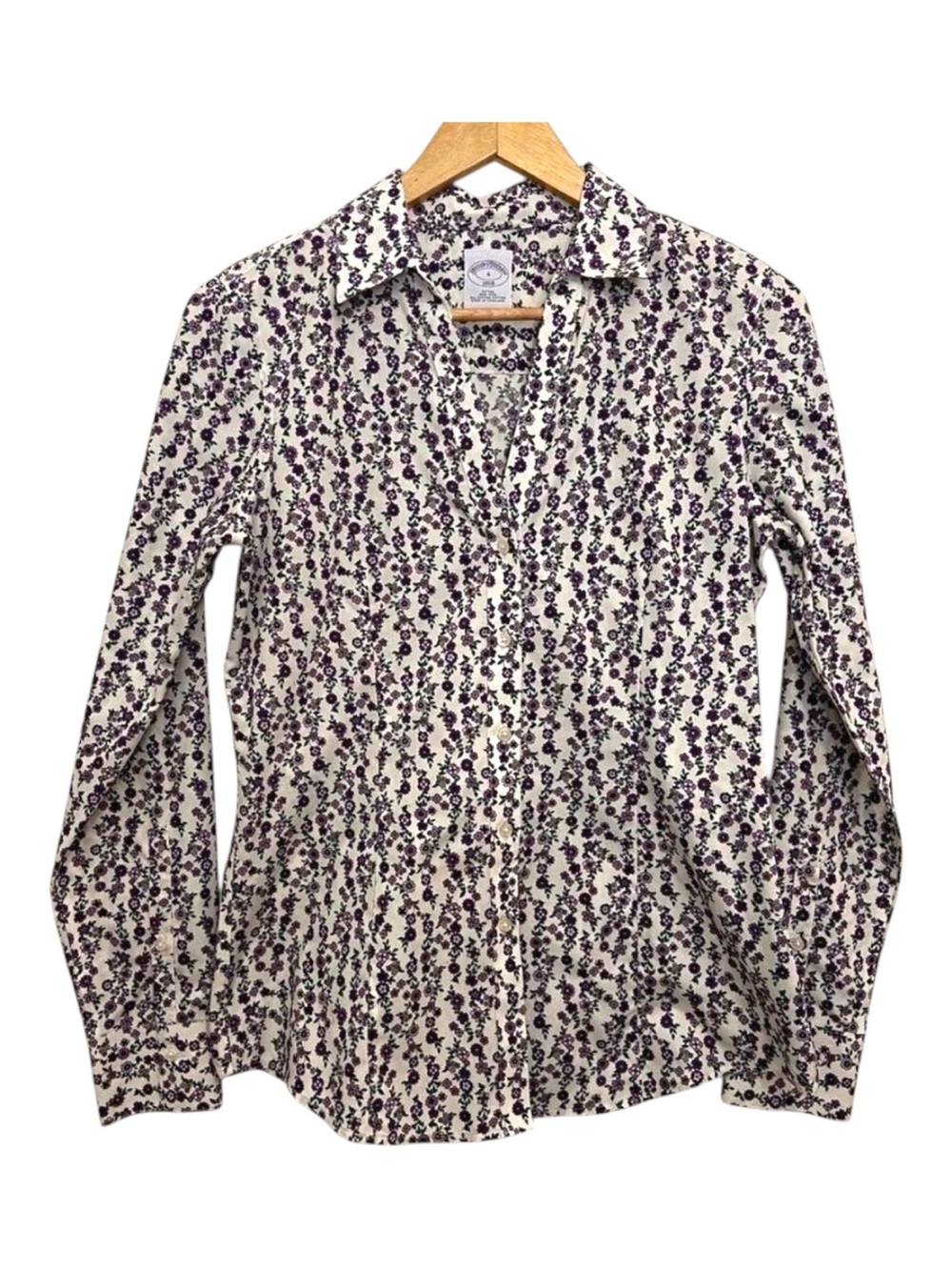 BROOKS brothers 1818 floral button down shirt size 6 white pink purple non iron